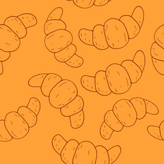 croissant seamless pattern hand drawn in doodle style. bakery. linear drawing