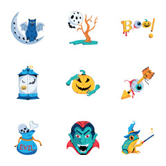 Obraz premium Spooky Set of Halloween Celebration Flat Icons