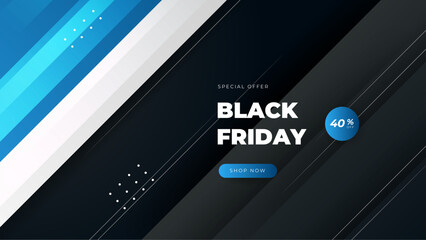 Black friday special offer. Social media web banner for shopping, sale, product promotion. Background for website and mobile app banner, email. Vector illustration in black and blue colors.