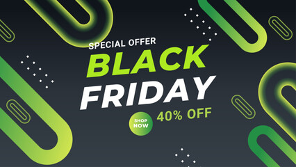 Naklejka premium Black Friday sale website banner design with geometric colorful element.