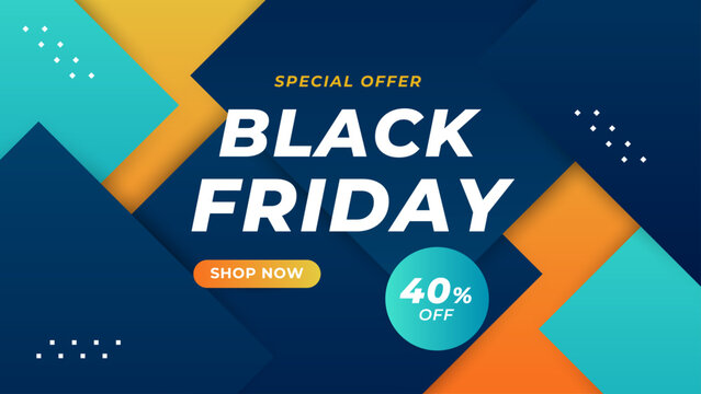 Black friday sale web banner template with space for product image. Use for banner ads, poster, shopping, promotion, advertising. Colorful background and text.