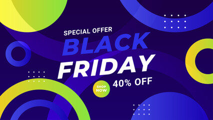 Black friday sale web banner template with space for product image. Use for banner ads, poster, shopping, promotion, advertising. Colorful background and text.