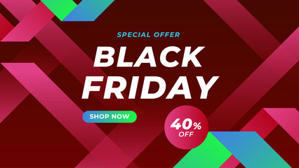 Black Friday sale website banner design with geometric colorful element.