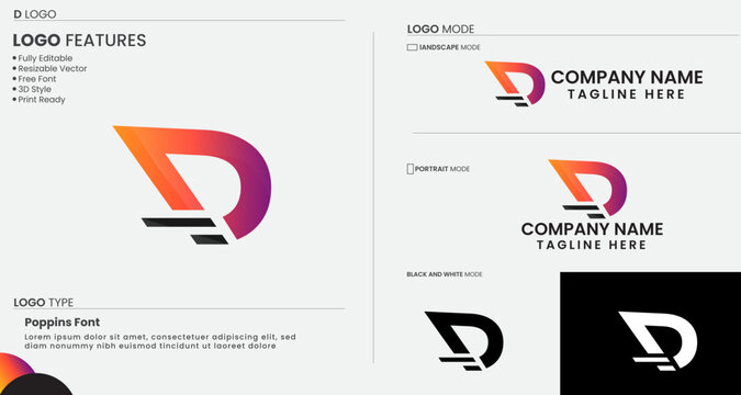 D letter vector logo design. Creative D. Lettering design. Business. Premium template. Finance. D logo. Black and white. Icon. Modern. Colorful design