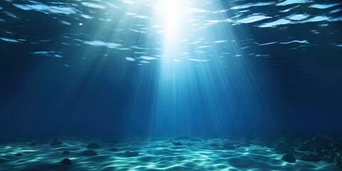 Fototapeta Beautiful blue ocean background with sunlight and undersea scene obraz