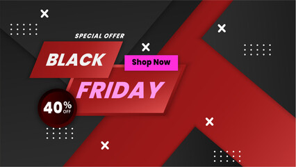 Black Friday sale typographic design. Red background with red and black for seasonal discount offer