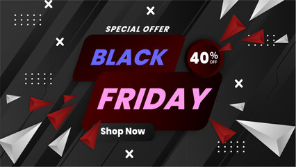 Colorful black friday sale banner design, black and pink color. Vector Illustration.