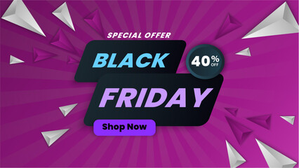 Colorful black friday sale banner design, black and pink color. Vector Illustration.