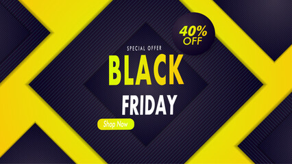 black Friday end of season, black Friday sale offer banner, discount 40 persent off vector illustration.