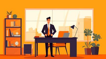 Fototapeta premium Concept vector illustration of a businessman working in an office.