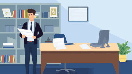 Concept vector illustration of a businessman working in an office.