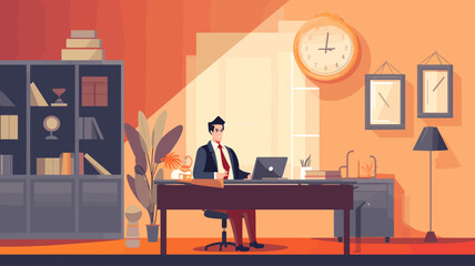 Fototapeta premium Concept vector illustration of a businessman working in an office.
