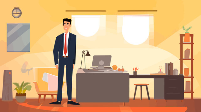 Concept vector illustration of a businessman working in an office.