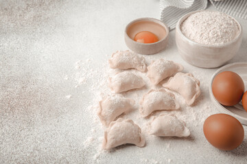 Cooking homemade dumplings or ravioli. National cuisine. Home cooking, handmade.