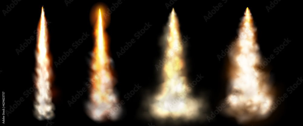 Canvas Prints rocket smoke speed fire trail cloud vector isolated effect. 3d realistic plane or jet launch contrai