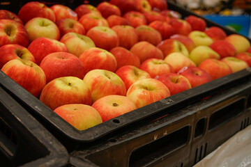 Apples on the shelf at the grocery store