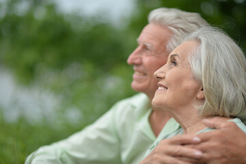 Happy senior couple in love. Park outdoors.