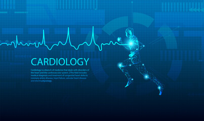 Cardiology heart with sign heartbeat and medical design over blue background.Vector illustration