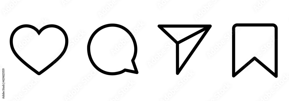 Canvas Prints like comment share & save icon outline. general social media user interface icon set. editable strok