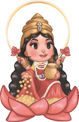 Obraz premium Cute chibi lakshmi hindu goddess
