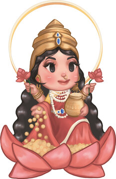 Cute chibi lakshmi hindu goddess