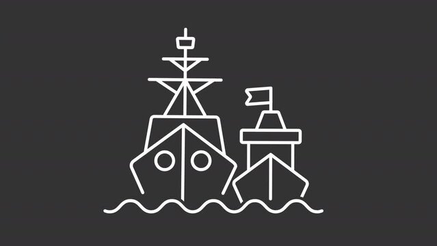 Pack of various white thin line icon animation representing marine industry, HD video with transparent background, seamless loop 4K video.