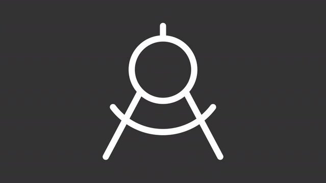 Drawing compass white animated icon. Geometric tool line animation. Technical school. Creative expression. Isolated illustration on dark background. Transition alpha video. Motion graphic