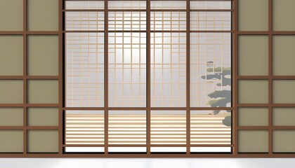 wooden Japanese shoji window for Asian interior design decoration, background and wallpaper, AI Generated