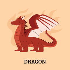 Squared banner with red dragon flat style, vector illustration