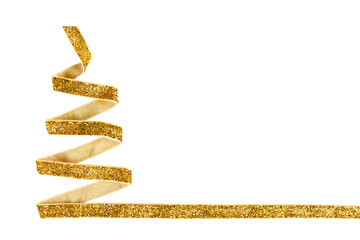 concept christmas tree made of golden ribbon isolate