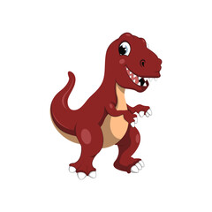 Cute dinosaur isolated on white background. Red dinosaur cartoon smiling. Vector stock. Dinosaurs character. Tyrannosaurus.