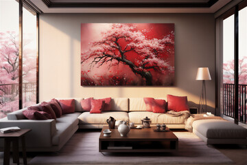 Luxury living room interior architecture with autumn theme, create using generative AI tools