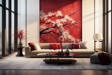 Luxury living room interior architecture with autumn theme, create using generative AI tools