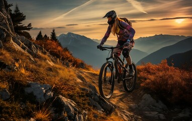 A man riding a mountain bike on a challenging rocky trail. AI