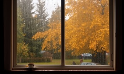 Cozy indoor day with raindrops tapping the window