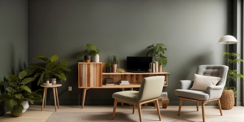 Fototapeta premium Luxury living room in house with modern interior design, green velvet sofa, coffee table,