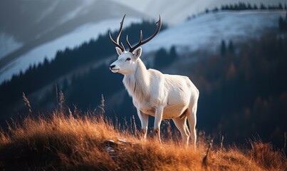 The white deer with its golden horns is a majestic sight in the forest Creating using generative AI tools