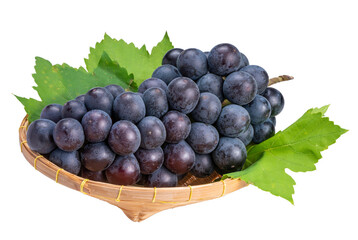 Organic black grapes in plastic packaging ready for sale., Fresh Kyoho Grape  on white background PNG file.
