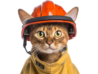 Abyssinian Cat as a Brave Firefighter - Transparent Background