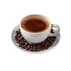 Cup of coffee with beans without background