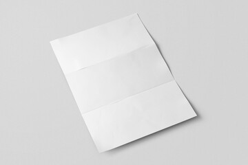 blank a3 three fold paper urban modern minimal vertical realistic texture poster flyer mock up template isolated in white background 
