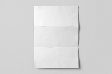 blank a4 three fold realistic texture paper urban street modern minimal vertical poster flyer mockup template isolated in white background 
