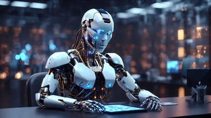 Fototapeta premium Tech Titan: A Robot Mastering Advanced Computing