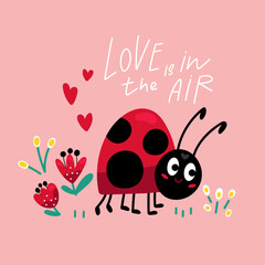 Cartoon ladybug and flowers illustration - 624630784