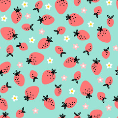 Bright strawberries vector seamless pattern
