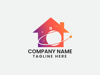 Planet home logo design. House planet. Galaxy. Home. Real estate. Building. Creative design. Premium logo template. Star. Finance