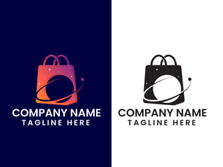 Planet shop logo design. shop planet. Creative shopping design. Space. Modern. Galaxy. Sky. bag. Premium logo template. Market Finance  © Tonmoy