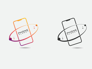 Planet phone logo design. Phone planet. Galaxy. Mobile. Creative design. Premium logo template. Star. Finance