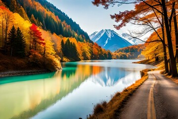 autumn landscape with lake Gererated AI