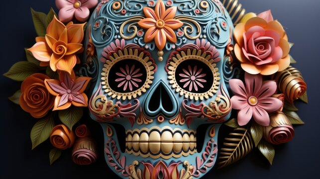 Mexican day of the dead sugar skull. Generative AI